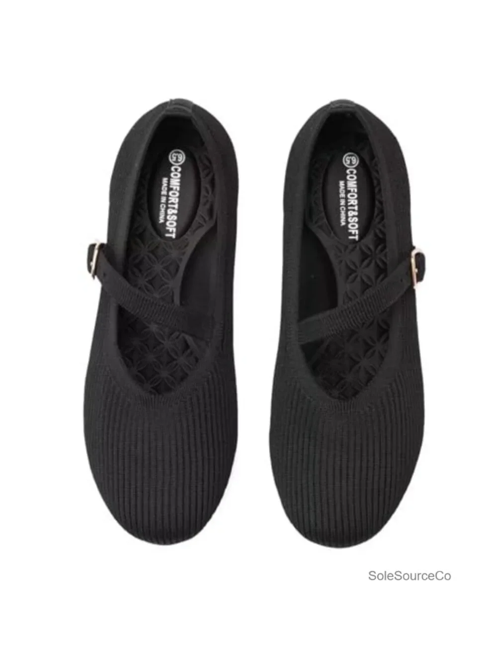 Women's Mary Jane Flats Adjustable Strap Round Toe Knit Work Shoes